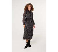 Blue Vanilla Black Polka Dot Tie Neck Midi Dress Black