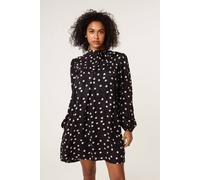 Blue Vanilla Black Polka Dot Tie Neck Smock Dress Black