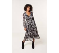 Blue Vanilla Black Printed Lurex Buckle Belted Midi Dress Black