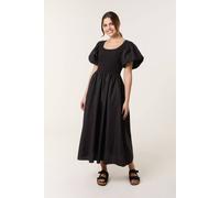 Blue Vanilla Women's Black Puff Sleeve Mix Fabric Midi Dress | Size: Small Blue Vanilla Black S