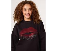 Blue Vanilla Black Rhinestone Lips Sweatshirt Black One Size