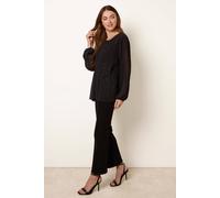 Blue Vanilla Black Rhinestone Pleated Chiffon Top Black