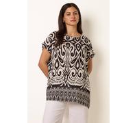 Blue Vanilla Women's Black Round Neck Top With Abstract Print | Size: Medium Blue Vanilla Black M