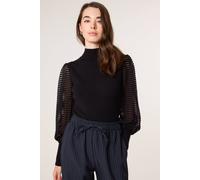 Blue Vanilla Black Semi-Sheer Mesh Panel Long Sleeve Jumper Black M