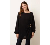 Blue Vanilla Black Short Sleeve Slip On Round Neck Blouse Black
