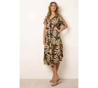 Blue Vanilla Topical Print Kimono Style Oversized Dress - One Size - Black