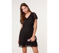 Blue Vanilla Black Short Sleeve Zip V-Neck Mini Dress Black