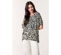 Blue Vanilla Black Short-Sleeved Top With Abstract Print Black M/L
