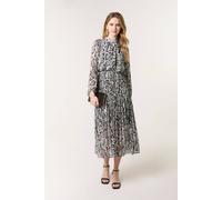 Blue Vanilla Black Snakeskin High Neck Pleat Dress Black
