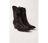 Blue Vanilla Black Studded Mid Length Diamante Cowboy Boots Black
