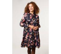 Blue Vanilla Black Tie Neck Floral Chiffon Smock Dress Black