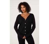Blue Vanilla Black V Neck Diamante Button Cardigan Black S/M