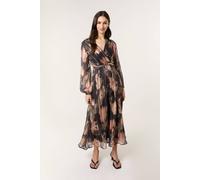 Blue Vanilla Black Watercolour Pleated Wrap Belted Dress Black S