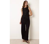 Blue Vanilla Elasticated Black Wide Leg Trousers Slip On Black