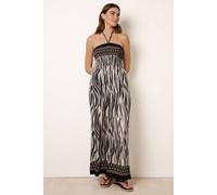 Blue Vanilla Black Zebra Print Halter Neck Shirred Waist Jumpsuit Black S/M