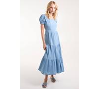 Blue Vanilla Blue Denim Square Neck Tiered Maxi Dress Blue 12