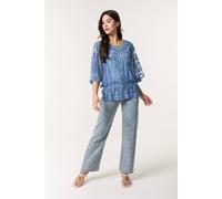 Blue Vanilla Blue Floral Lace Butterfly Sleeve Blouse Blue S/M