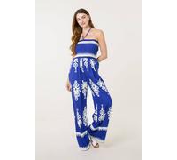 Blue Vanilla Women's Blue Halter Neck Shirred Waist Jumpsuit | Size: Medium/Large Blue Vanilla Blue M/L