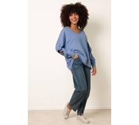 Blue Vanilla Blue Loop Back Sweat Bow Sleeve Raw Edge V Neck Top Blue
