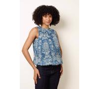 Blue Vanilla Paisley Rhinestone Detailed Bubble Hem Blouse - S - Blue