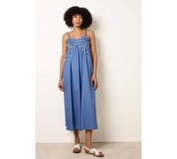 Blue Vanilla Palm Tree Embroidery Smock Dress - S - Blue