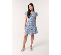 Blue Vanilla Women's Blue Printed Wrap Front Belted Waist Dress | Size: 16 Blue Vanilla Blue 16