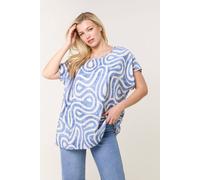 Blue Vanilla Blue Round Neck Top With Abstract Print Blue M/L