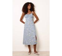 Blue Vanilla Women's Blue Midi Milkmaid Floral Dress | Size: Medium Blue Vanilla Blue M