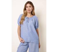 Blue Vanilla Tie Front Stripe Blouse - L - Blue
