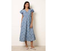 Blue Vanilla V Neck Flutter Midi Dress - M - Blue