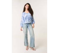 Blue Vanilla Blue V Neck Gathered Bubble Hem Top Blue S/M