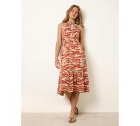 Blue Vanilla Blurred Tiered Halter Neck Midi Dress - M - Rust