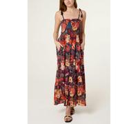 Blue Vanilla Bold Print Shirred Waist Dress - L - Navy