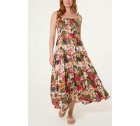 Blue Vanilla Bold Print Shirred Waist Dress - M - White