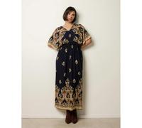 Blue Vanilla Border Print Kimono Dress - L - Navy