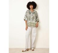 Blue Vanilla Boxy Short Sleeve Printed Top - M-L - White