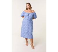 Blue Vanilla Women's Bright Blue Curve Milkmaid Stretch Crepe Midi Dress | Size: 18-20 Blue Vanilla Bright Blue 18-20