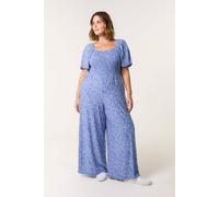 Blue Vanilla Bright Blue Curve Square Neck Shirred Jumpsuit Bright Blue 18-20