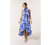 Blue Vanilla Women's Bright Blue Halter Neck Frill Hem Dress | Size: Large/XL Blue Vanilla Bright Blue L/XL