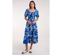 Blue Vanilla Bright Blue Square Neck Shirred Waist Midi Dress Bright Blue M