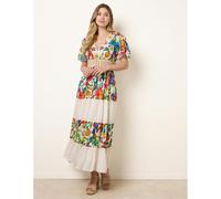 Blue Vanilla Women's Multi Bright Print Tiered Dress | Size: Medium Blue Vanilla Multicolor M