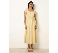 Blue Vanilla Broderie Front Tie Midi Dress - M - Light Yellow