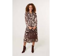 Blue Vanilla Brown Abstract Polka Dot Dress With Metallic Stripe Brown L