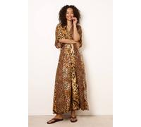Blue Vanilla Animal Print Wide Leg Cross Over Jumpsuit - M-L - Brown