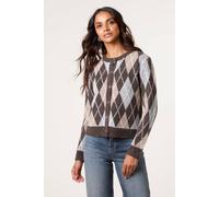 Blue Vanilla Brown Argyle Knit Button Front Cardigan Brown S