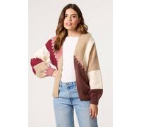 Blue Vanilla Brown Blanket Stitch Detailed Colourblock Cardigan Brown M/L