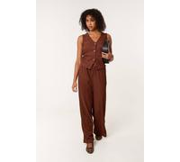 Blue Vanilla Elasticated Brown Crinkle Elasticated Waist Wide Leg Trousers Slip On Brown