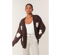 Blue Vanilla Brown Daisy Large Flower Cardigan Brown S/M