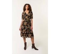 Blue Vanilla Women's Brown Floral Mesh Wrap Front Tiered Midi Dress | Size: Small Blue Vanilla Brown S