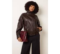 Blue Vanilla High Collar Faux Leather Jacket - M-L - Brown